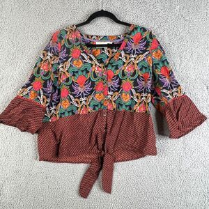 Anthropologie Maeve Blouse Womens 10 Carter Floral Button Tie Front V Neck